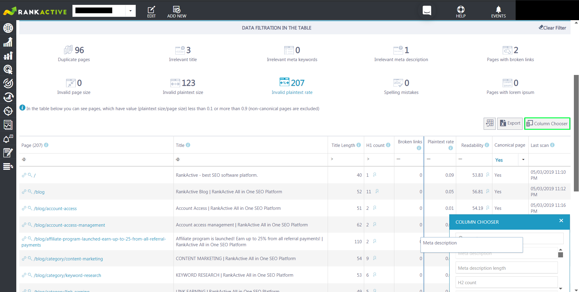 site auditor content column chooser site auditor content column chooser