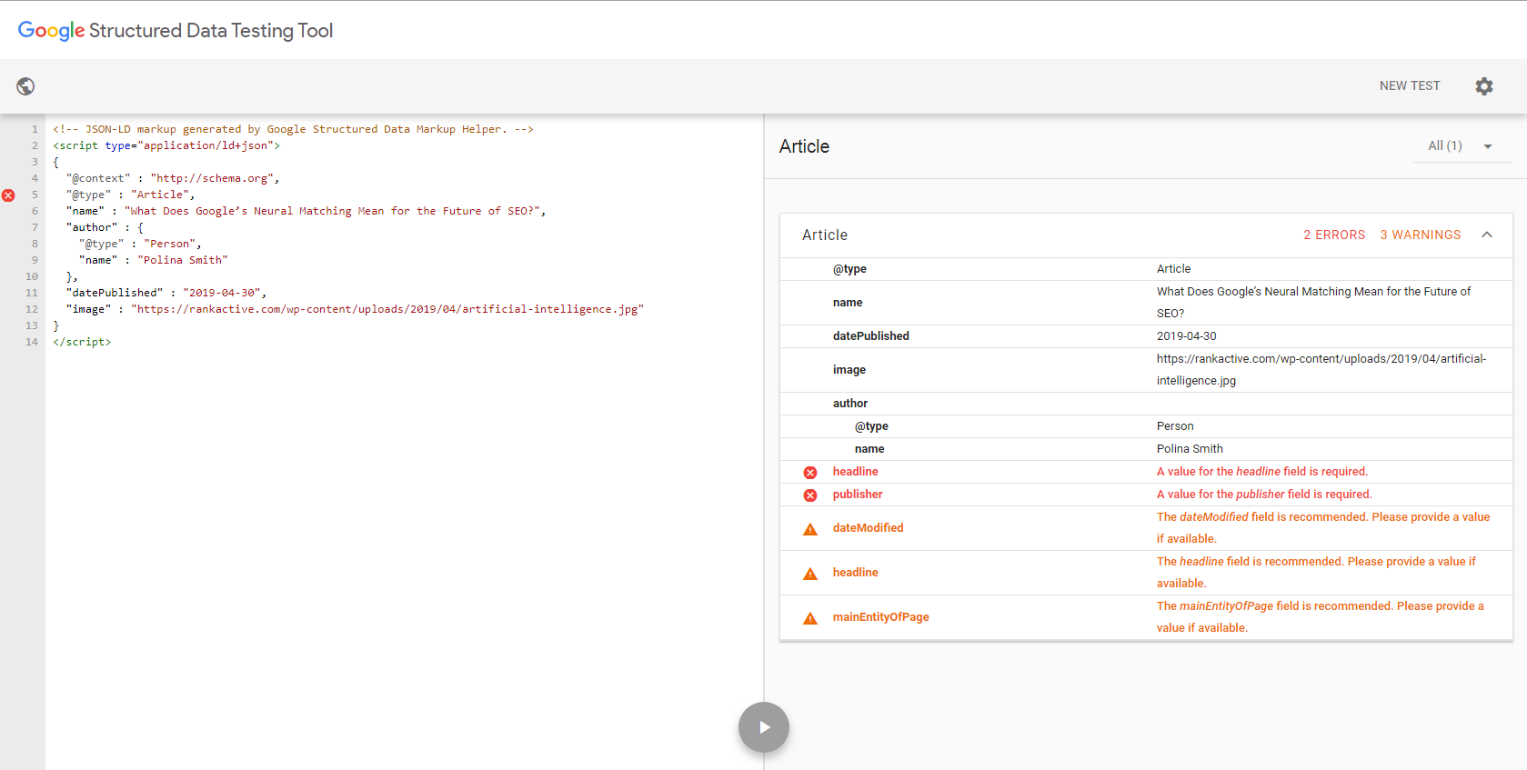 structured data testing tool example structured data testing tool example