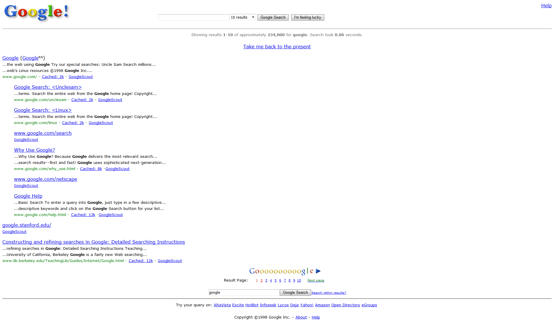 google serps evolution 1998 google serps evolution 1998