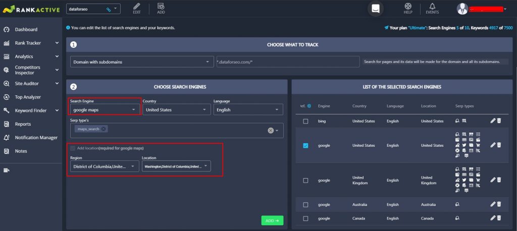Rank Tracker Settings Rank Tracker Settings