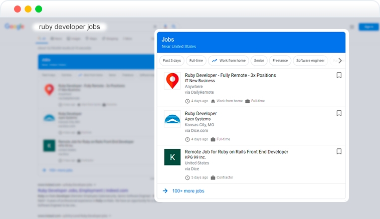 jobs element in SERP jobs element in SERP